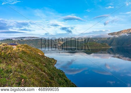 Cuicocha Crater Lake At The Foot Of Cotacachi Volcano In The Ecuadorian Andes.