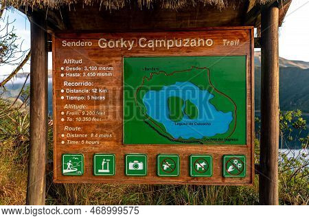 Ecuador - October 7, 2022: Cuicocha Crater Lake At The Foot Of Cotacachi Volcano In The Ecuadorian A