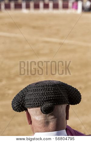 Detail Of Bullfighter Bald And Slightly Fat Looking The Bull During A Bullfight Held In Ubeda