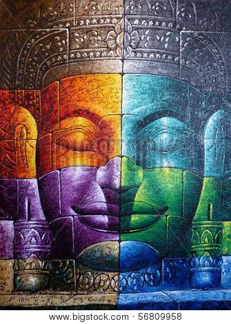 Colored Cambodian Buddha Face