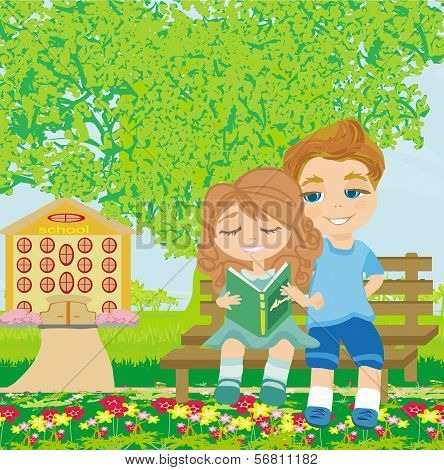 Boy And Girl Reading Book