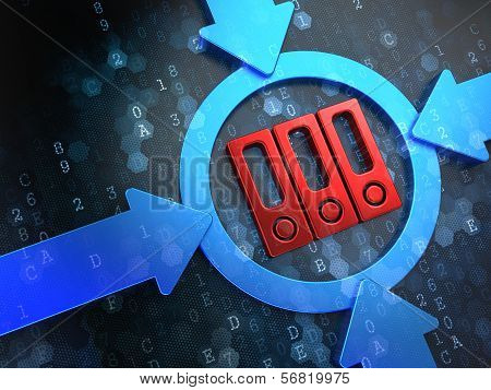 Red Icon of Folders on Digital Background.