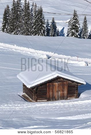 Typical Wooden Challet In The Dolomites