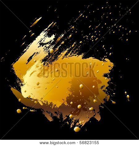 Abstract Design Element. Vector Brush Stroke And Paint Splashes. Gold.