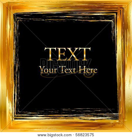 Abstract Gold Design Element. Square Vector Frame Painted With Brush Strokes.