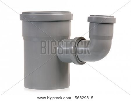 New grey drain pipe, isolated on white background