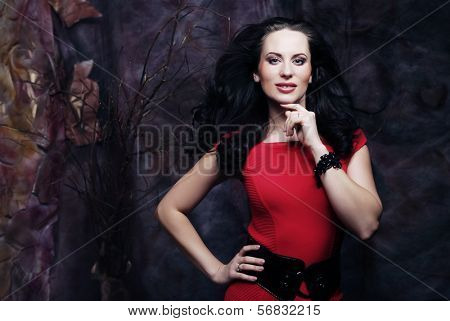 elegant sensual young woman in red dress