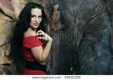 elegant sensual young woman in red dress