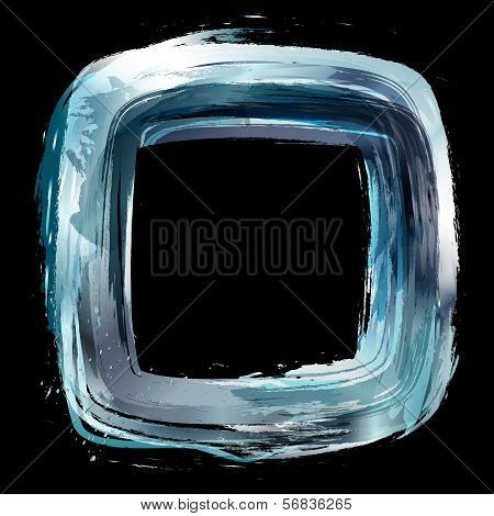 Silver. Abstract Vector Design Element. Square Frame Painted With Brush Strokes.