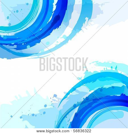 Blue. Abstract Vector Square Background With Brush Strokes And Watercolor Splashes.
