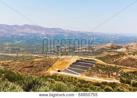 Monastery (friary) In Messara Valley At Crete Island In Greece. Messara - Is  Largest Plain In Crete