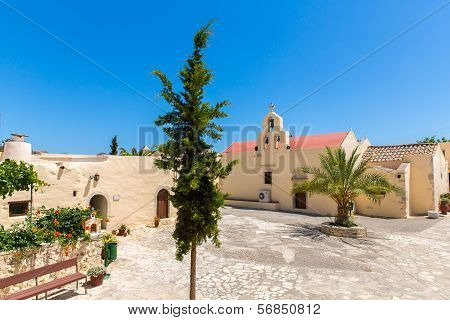 Monastery (friary) In Messara Valley At Crete Island In Greece. Messara - Is  Largest Plain In Crete