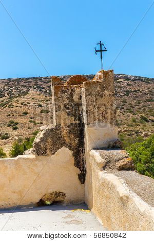 Monastery (friary) In Messara Valley At Crete Island In Greece. Messara - Is  Largest Plain In Crete