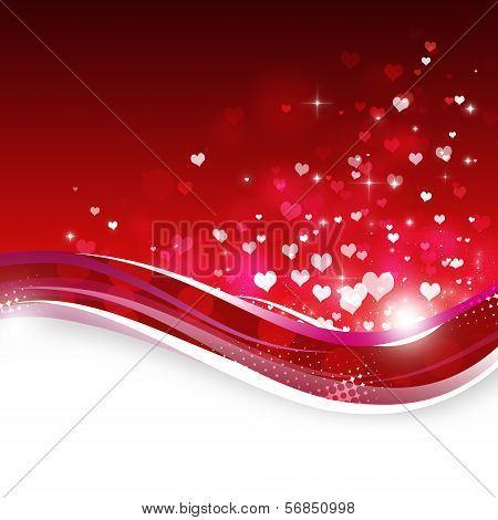 Rising Hearts On Red Background