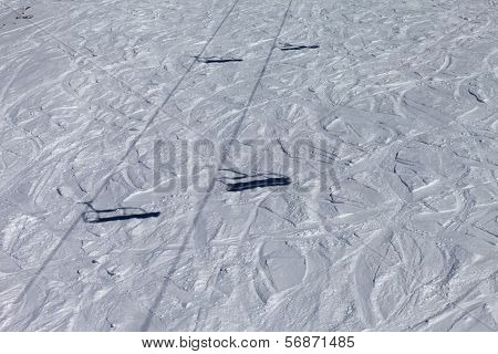 Shadows From Chair Lift On Off-piste Slope