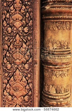 Decorative Wall Carvings, Banteay Srey Temple, Angkor Area, Siem Reap, Cambodia