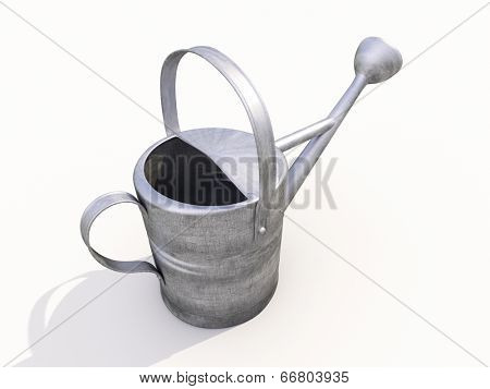 Watering can made of metal on white background