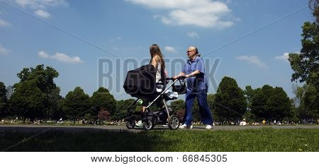 Family walk in the park