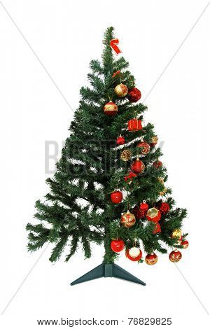 How to decorate a Christmas tree - Half empt and half full - Christmas tree isolated on white background