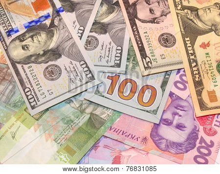 American Dollars And Grivnas Bank Notes