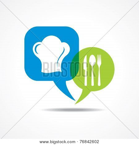 Restaurant forks and chef hat in message bubble stock vector