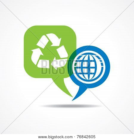Earth and recycle icon in message bubble stock vector