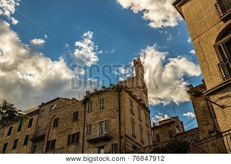 Evening In The Center Of A Medieval Village In Italy