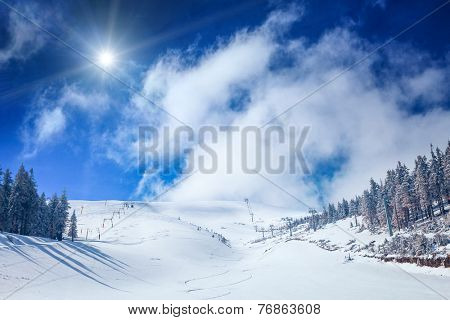 Slope on the skiing resort  in Carpathians. Ukraine