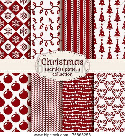 Christmas And Winter Seamless Patterns. Vector Set.