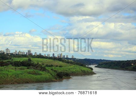 view of river Parana from international bridge between Brazil and Paraguay