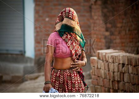 Indian villager woman in veil