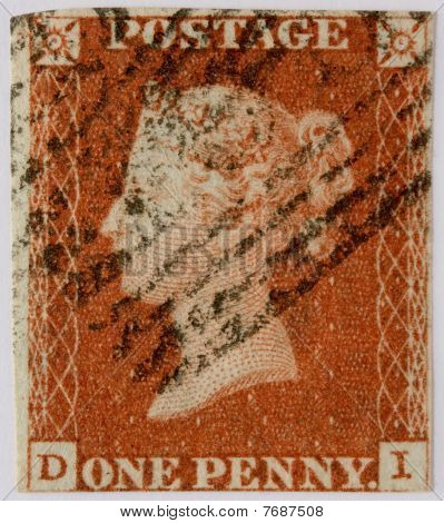 Penny rød med sort poststemplet
