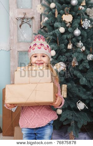 Girl With New Yaer Gifts