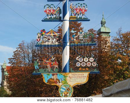Bavarian Maypole , Viktualien Market, Munich. MUNICH, GERMANY- 01 November 2014