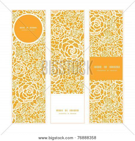 Vector golden lace roses vertical banners set pattern background