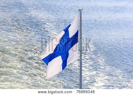 Flag Of Finland On Cruise Ship.
