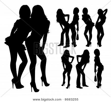 여자의 실루엣 벡터 배경 디자인에 고립