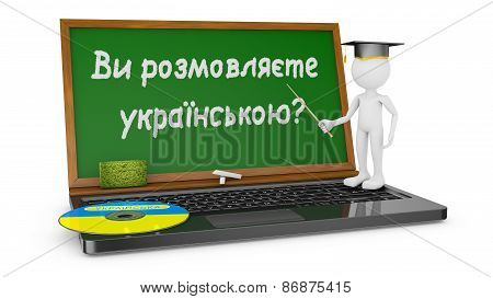 Laptop With Chalk Board And The Man