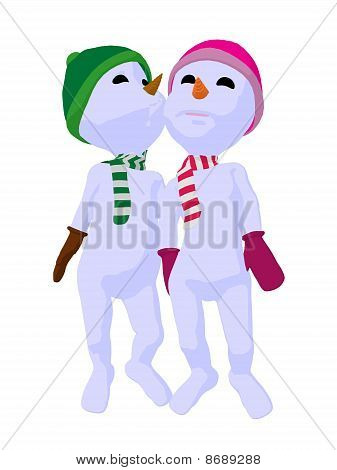 Snowboy und Snowgirl paar Art Illustration Silhouette