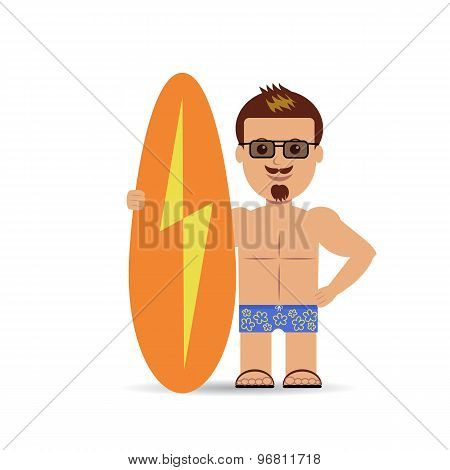 Surfer on the white background.