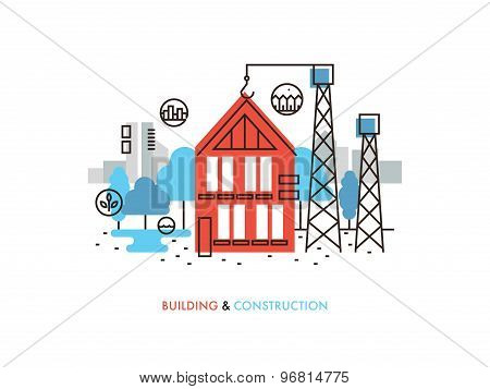Construction Building Flat Line Illustration