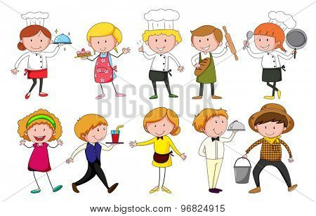 Set of men and women in differernt occupation on white background
