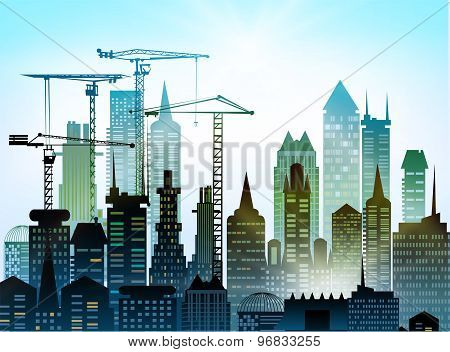 Building site with cranes. City background
