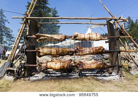 Sheep On Spits Roasting