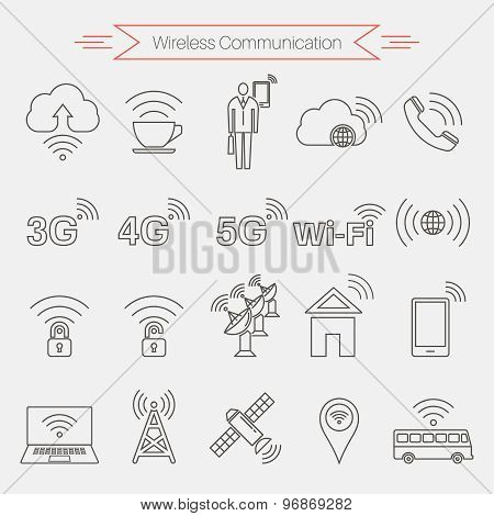 Set Of Icons Of Wireless Communications