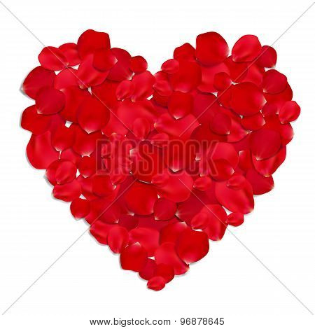 Heart made from red rose petals.