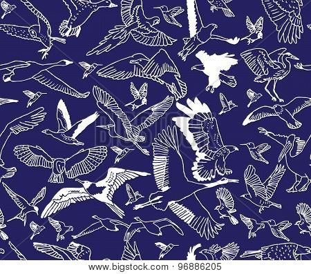 Birds night blue seamless pattern wallpaper
