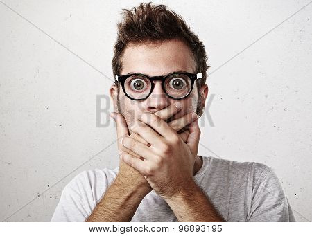 Close-up portrait of a shocked man