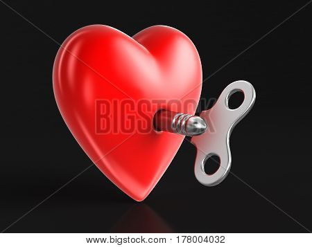 3D Illustration. Heart and Windind key. Image with clipping path