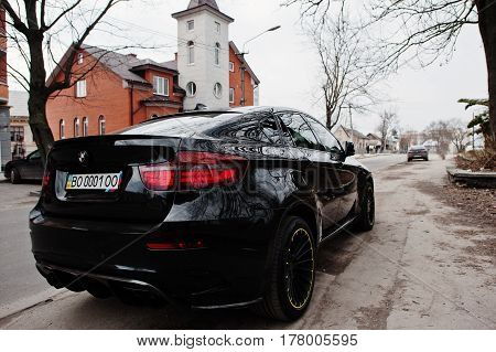 Kiev, Ukraine - March 22, 2017: Black Bmw X6 M Performance At Street.